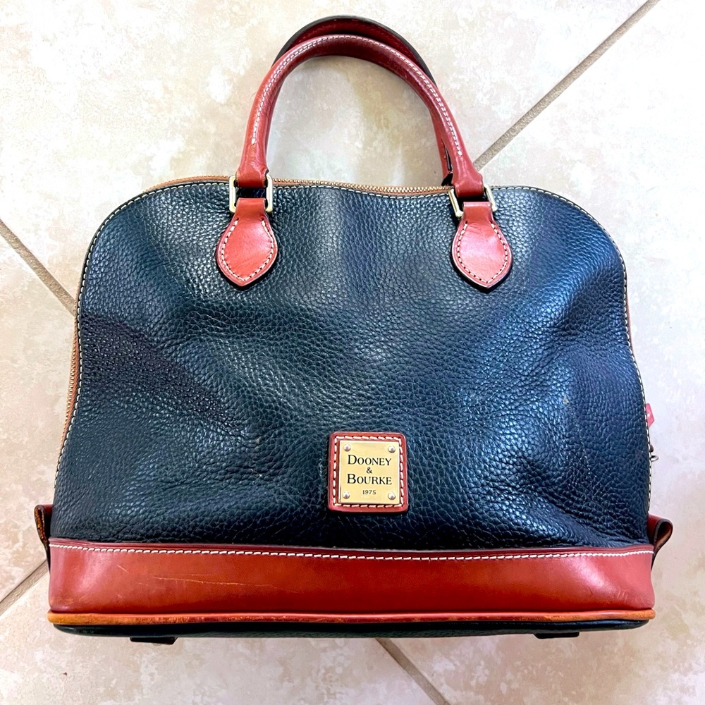 Dooney & Bourke Pebble Leather Zip Zip Satchel, Black/Brown